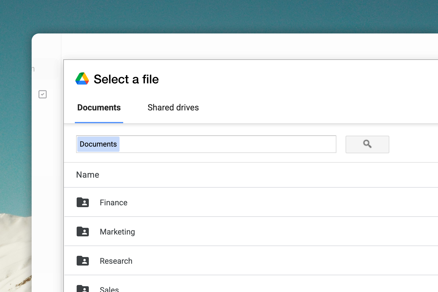 Google Drive 파일 선택 화면