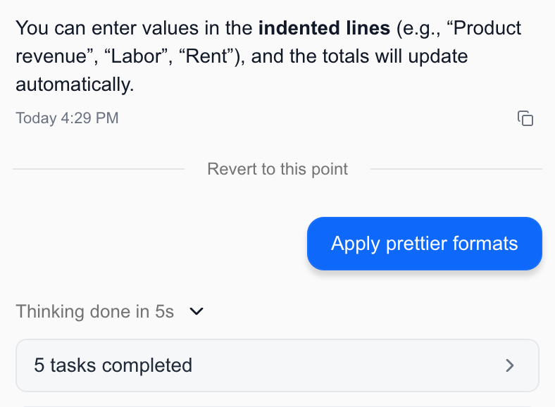 Version restore button visible in chat history